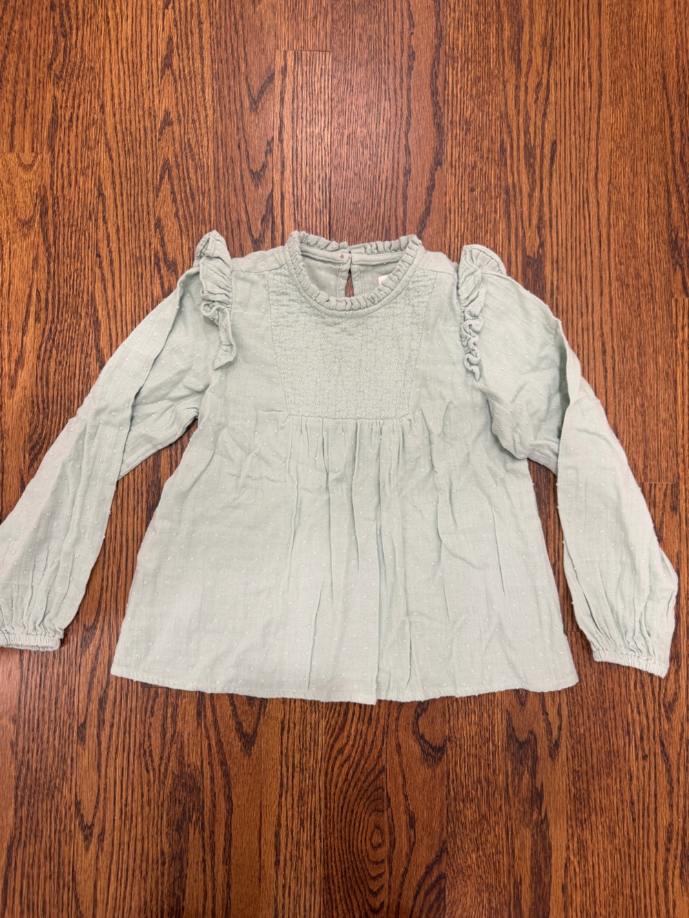 Mango Girls Light Sage Green Long Sleeve Button-Back Dress Top